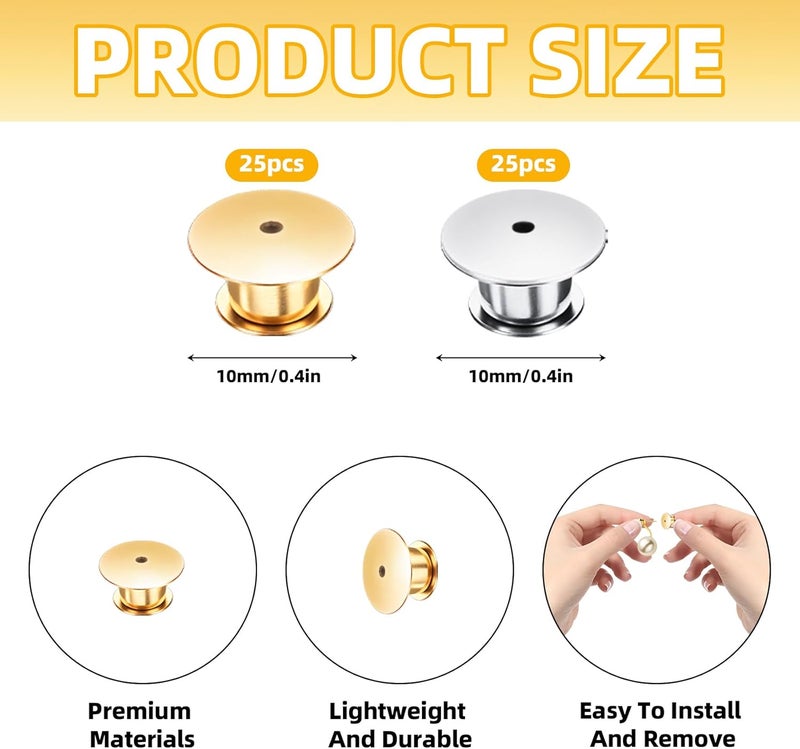 VYNFLICK Locking Pin Backs - Enamel Brooch Locks Buckle 50pcs Badge Lapel Button Back Lock for DIY Crafts(Gold and Silver) - Image 2